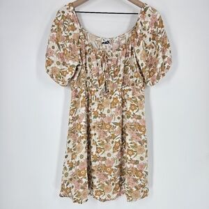 Arula Neutral Floral Puff Sleeve Mini Dress
